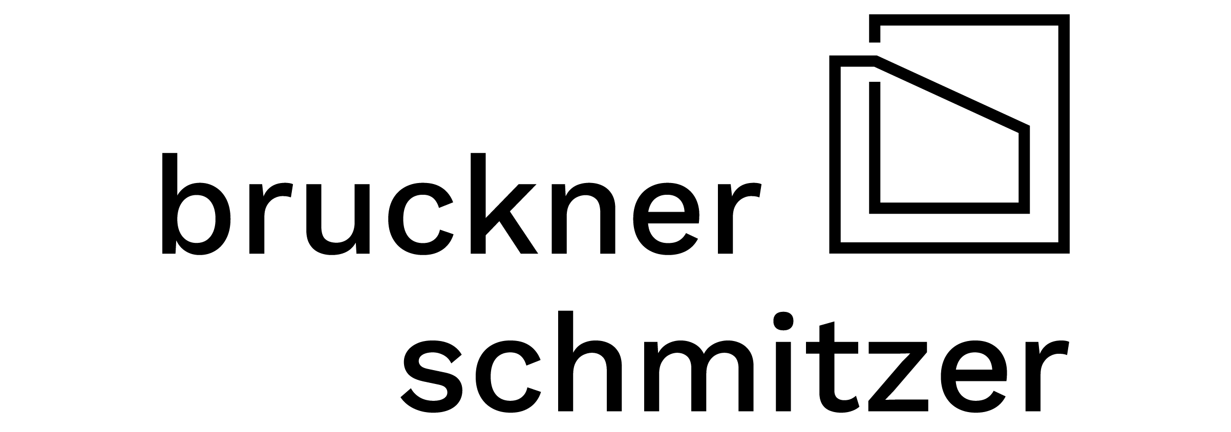 Logo von Bruckner-schmitzer-AG - zwei Kästchen in schwarz, die ineinander gehen + Wortmarke "bruckner Schmitzer"